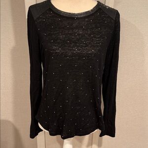 TOWNSEN Black Long Sleeve semi-sheer Top with Studded Details size Large